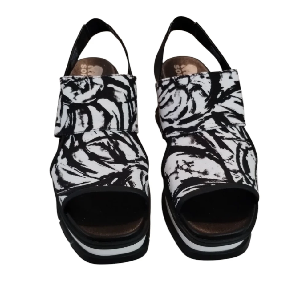 Sorel Black and White Patterned Wedge Sandals Size 8.5